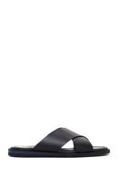 Men's Black Leather Slippers | Derimod