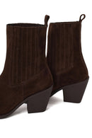 Woman Brown Chunky-Heeled Suede Cowboy Boots | Derimod
