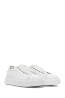 Men's White Lace-up Thick-Sole Leather Sneaker | Derimod