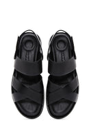 Men's Black Leather Printed Sandals | Derimod