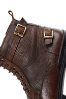 Men's Brown Leather Zippered Boots | Derimod