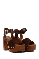 Woman Brown Ankle Buckle Platform High Chunky Heeled Suede Sandal | Derimod