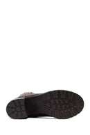 Woman Brown Zip Closure Chunky Heeled Leather Boots | Derimod