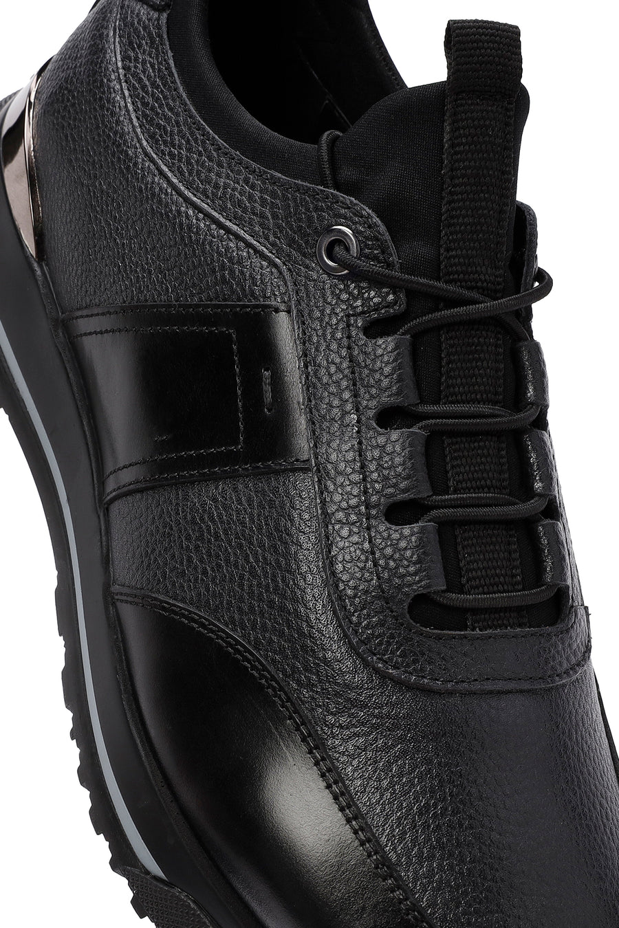Erkek Siyah Bağcıklı Deri Casual Sneaker