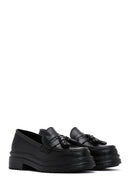 Women's Black Leather Masculine Loafer | Derimod