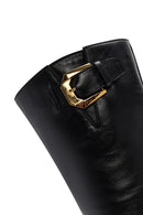 Women's Black Zippered Buckle Detailed Leather Boots | Derimod