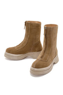 Women's Tan Suede Leather Zippered Thick Soled Casual Boots | Derimod