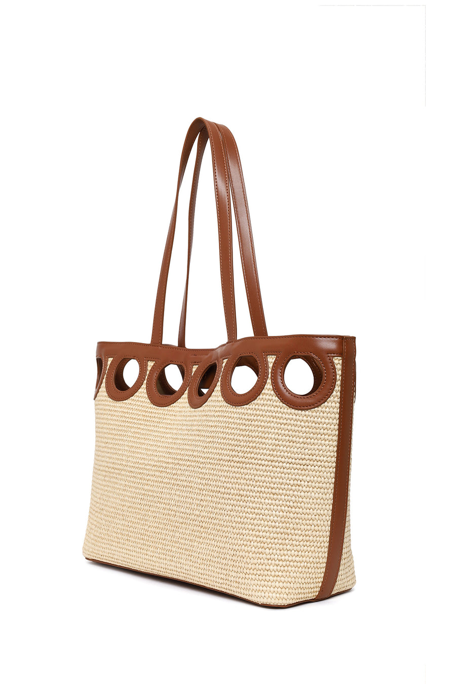 Woman Beige Wicker Shoulder Bag