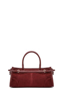 Women's Claret Red Long Strap Suede Leather Handbag | Derimod