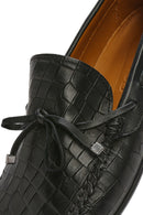 Men's Black Crocodile Patterned Leather Casual Loafer | Derimod