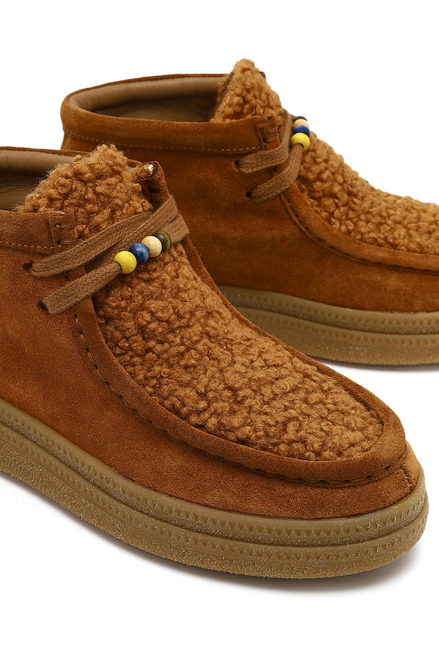Women's Tan Lace-Up Thick Sole Suede Leather Teddy Boot