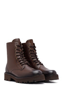 Woman Brown Zippered Leather Postal Boots | Derimod