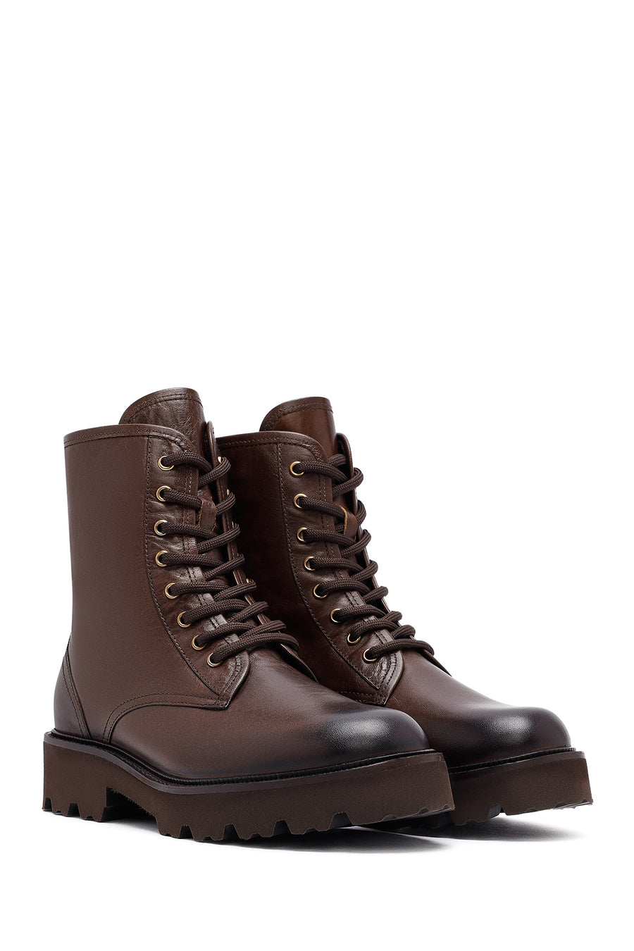 Woman Brown Zippered Leather Postal Boots