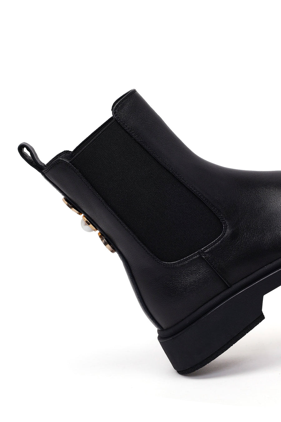 Woman Black Metal Detailed Leather Chelsea Boots