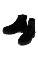 Women's Black Zippered Suede Leather Chelsea Boots | Derimod