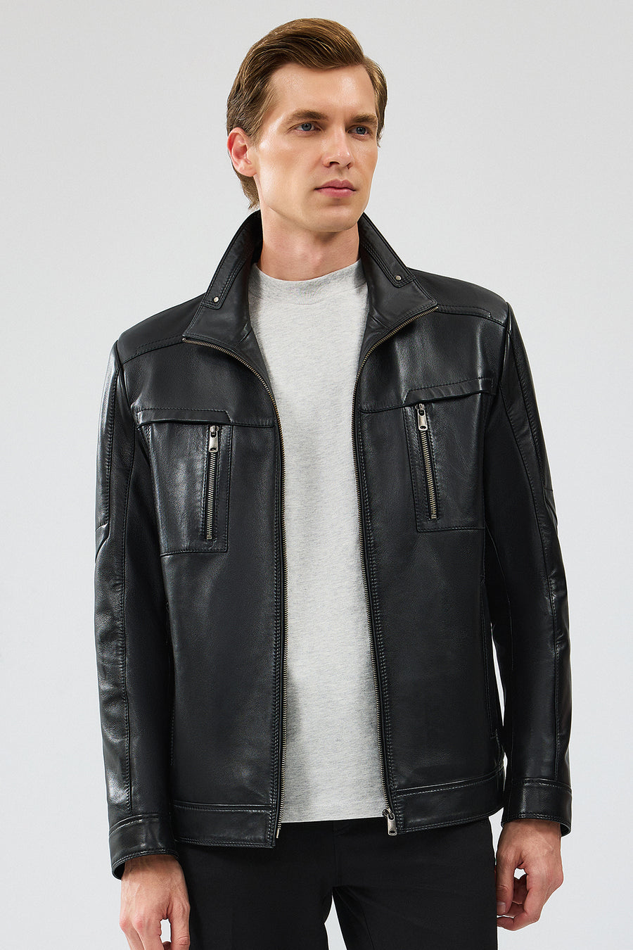 Hugo Men's Black Regular Leather Jacket 24WGE65401M | Derimod