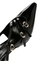 Women's Black Open Back Thin Heeled Patent Leather Stiletto | Derimod