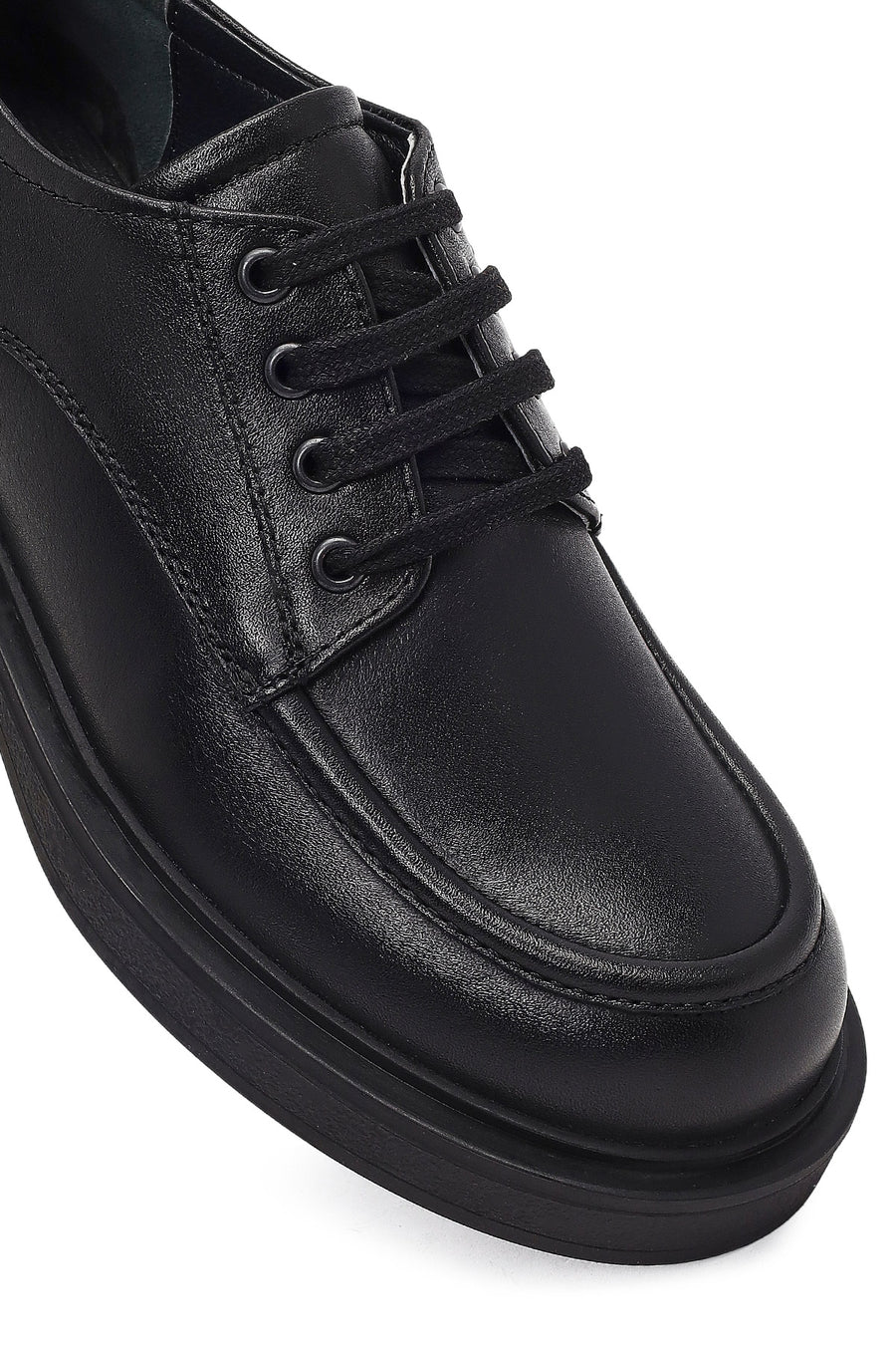 Woman Black Lace-up Leather Casual Shoes