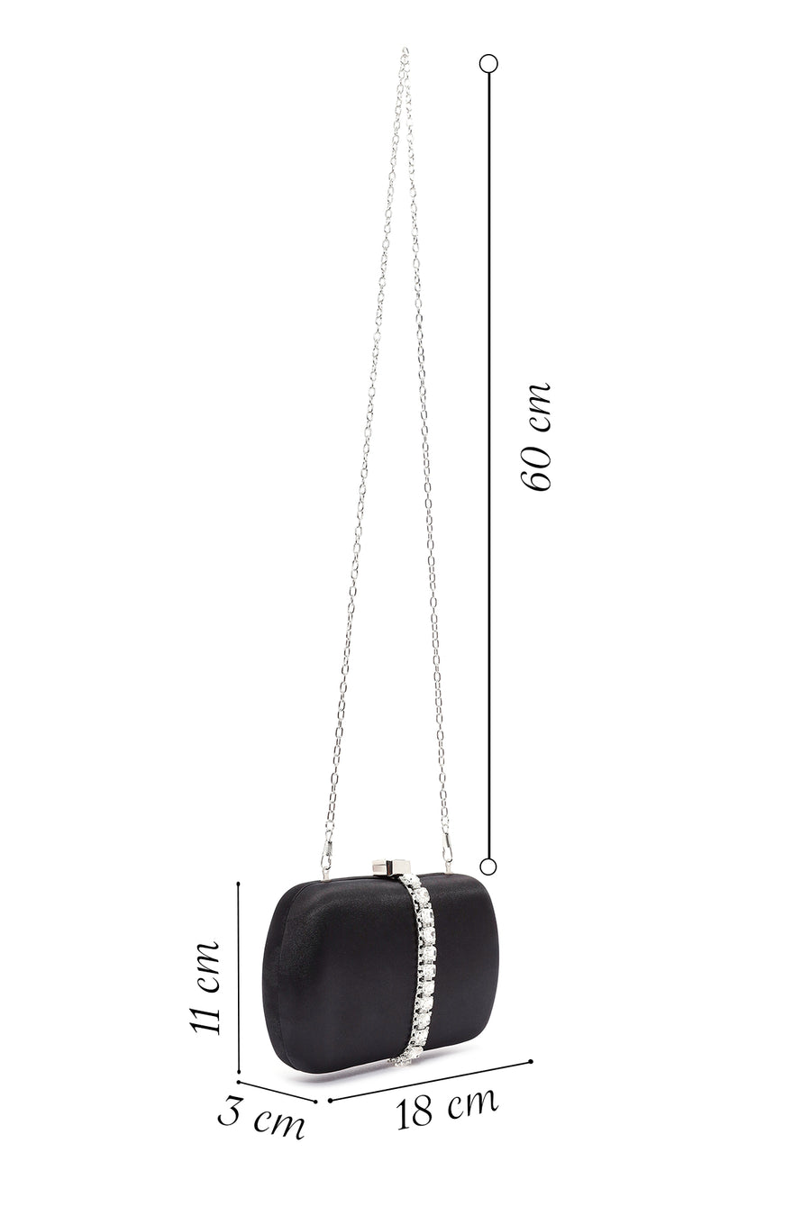 Women's Black Long Chain Strap Stone Mini Clutch Bag