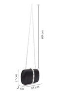 Women's Black Long Chain Strap Stone Mini Clutch Bag | Derimod