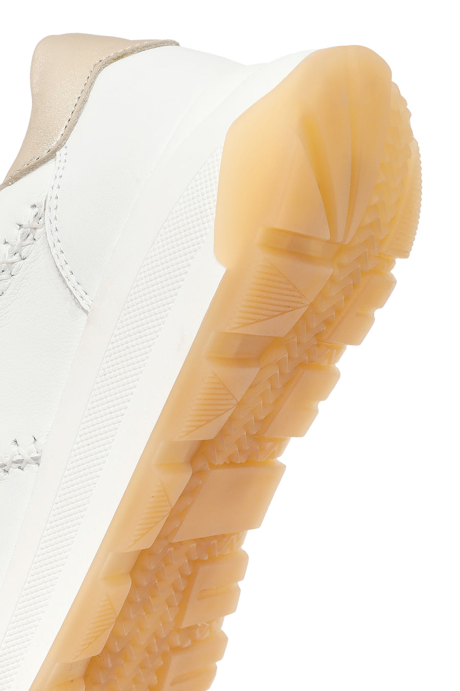 Woman White Lace-Up Zip Closure Thick-Soled Leather Sneaker