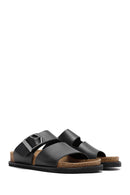 Women's Black Buckle Leather Slippers | Derimod
