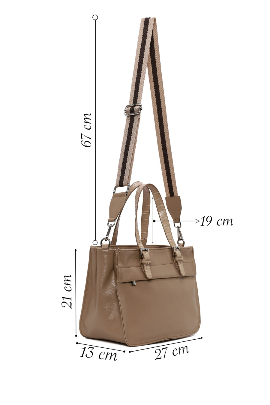 Woman Dark Beige Long-Strap Shoulder Bag