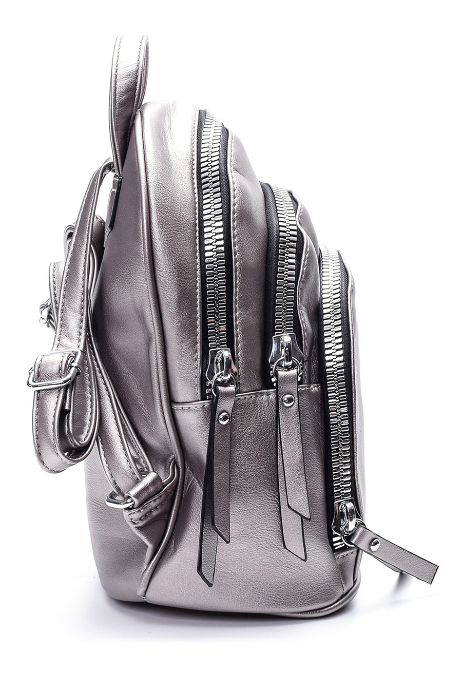 Women's Silver Large Zipper Backpack