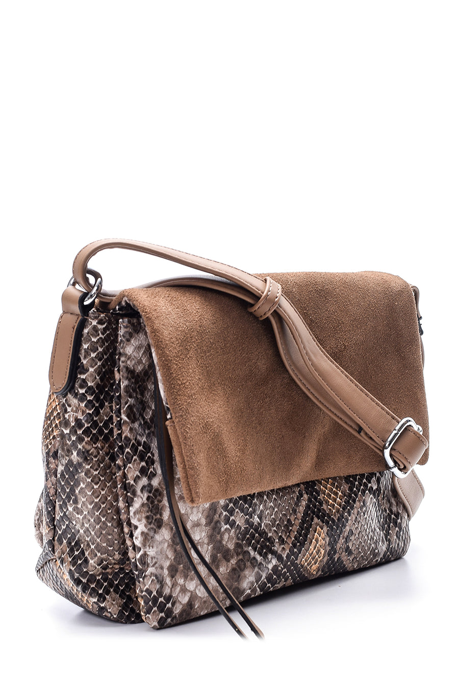 Women's Crocodile Patterned Suede Bag