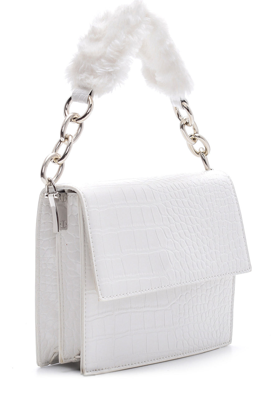 Women's Crocodile Patterned Plush Detailed Bag