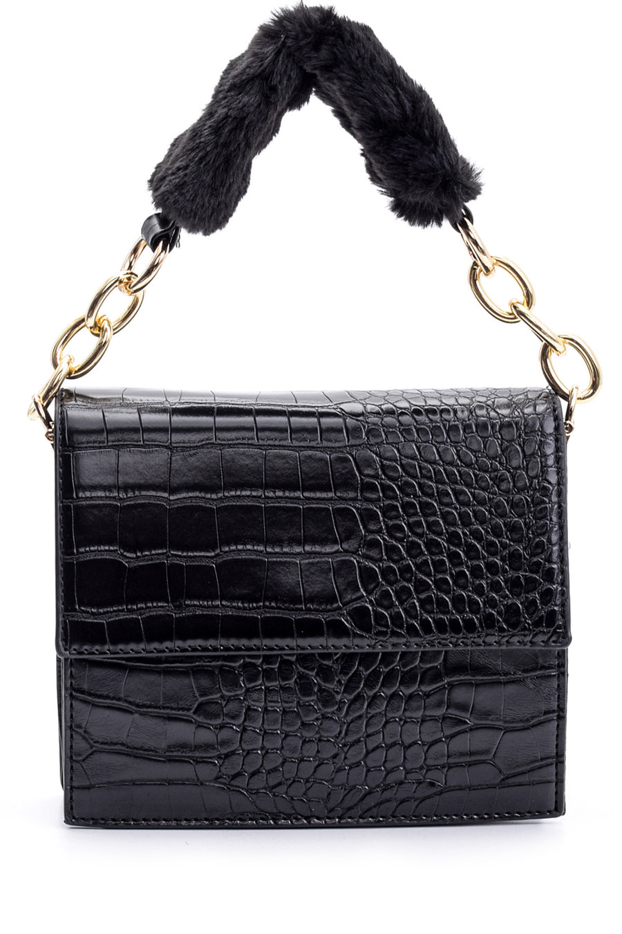 Women's Crocodile Patterned Plush Detailed Bag 19WBD2216E3 | Derimod