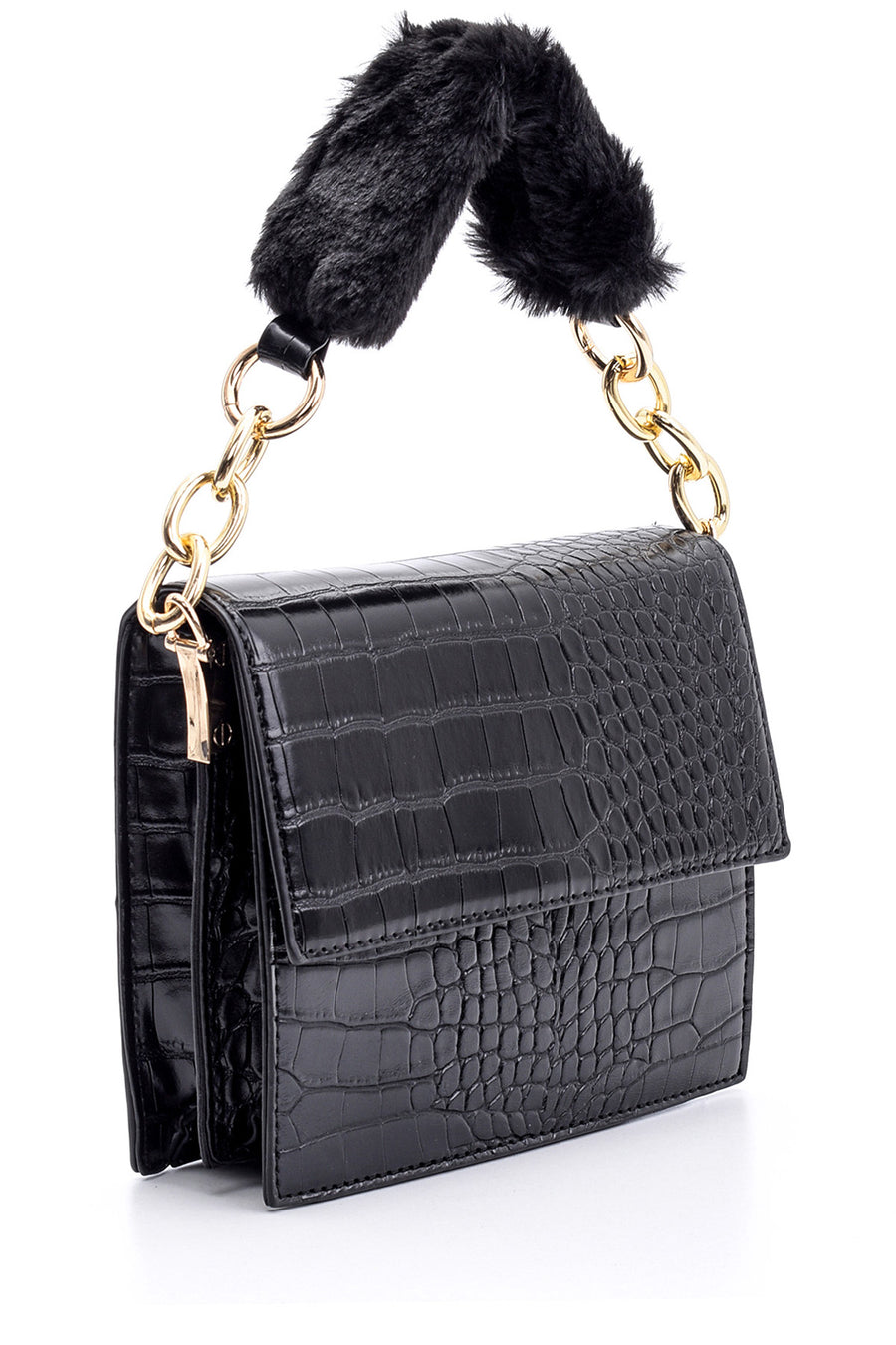 Women's Crocodile Patterned Plush Detailed Bag