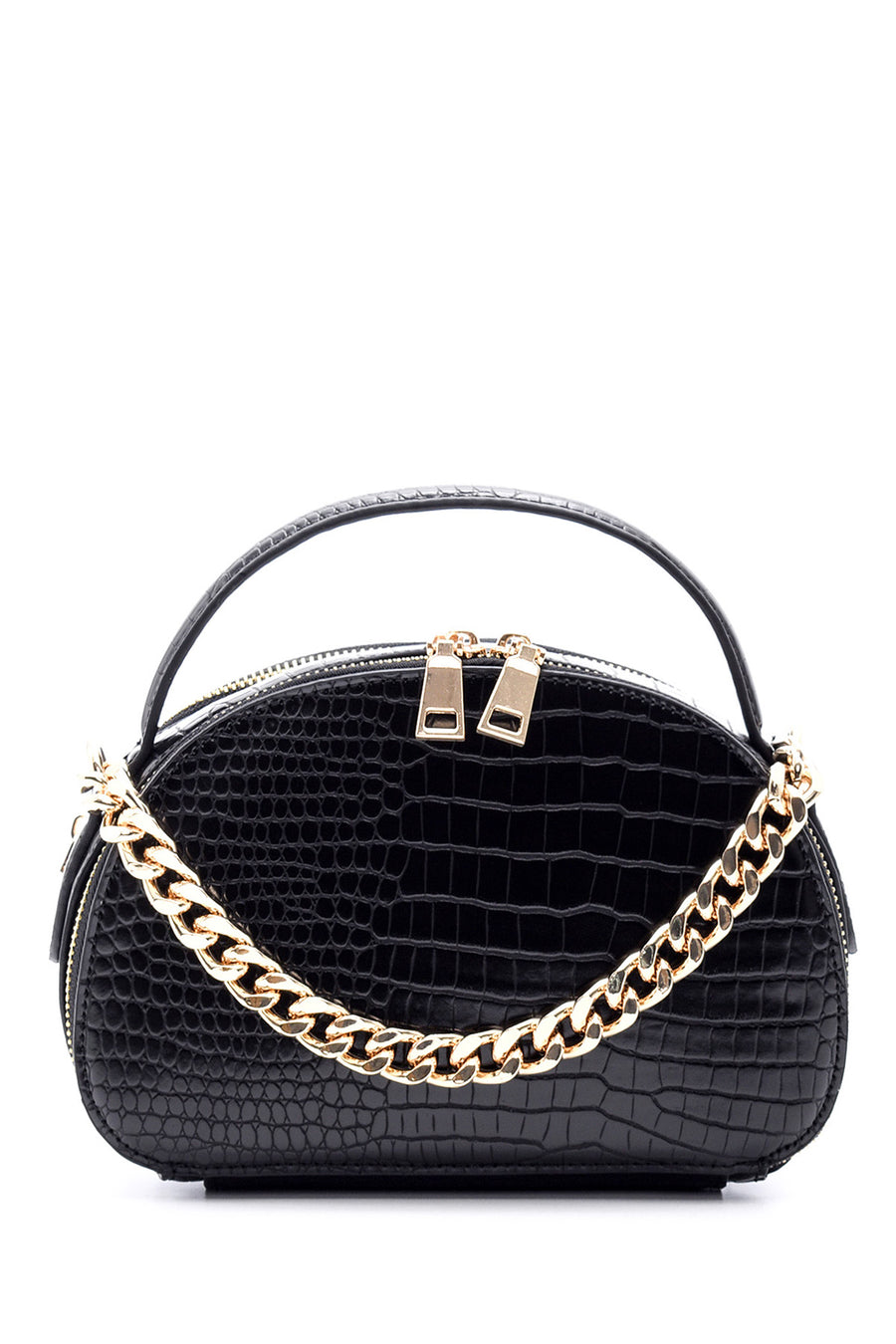 Women's Crocodile Patterned Chain Patent Leather Bag 19WBD2632E3 | Derimod