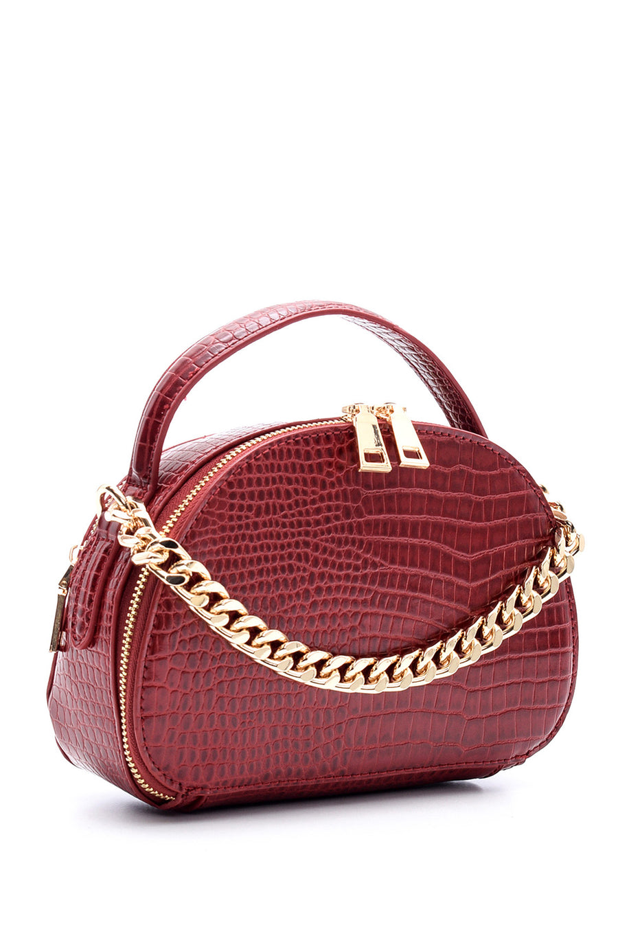 Women's Crocodile Patterned Chain Patent Leather Bag