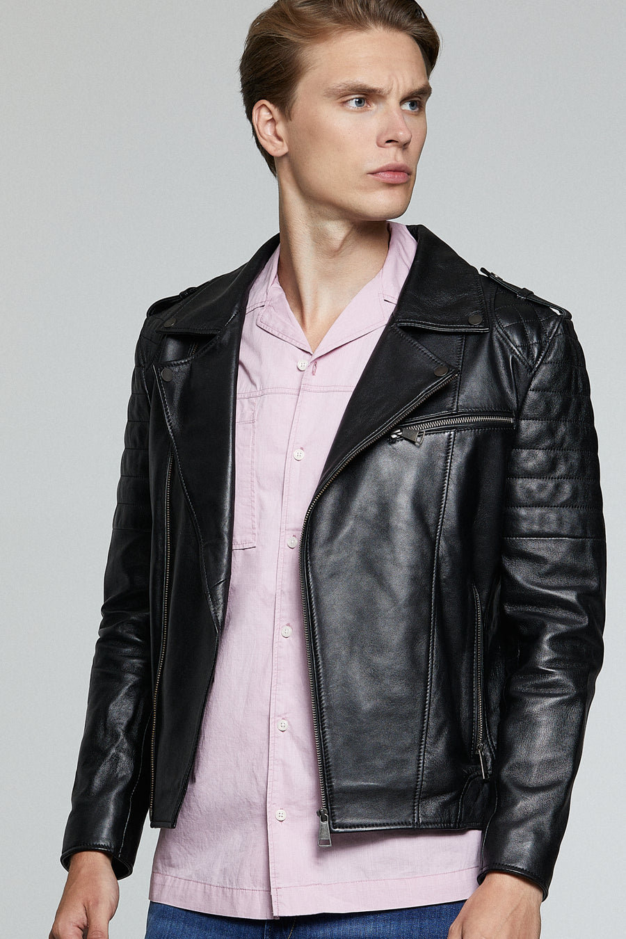 Speedy Men's Black Biker Leather Coat