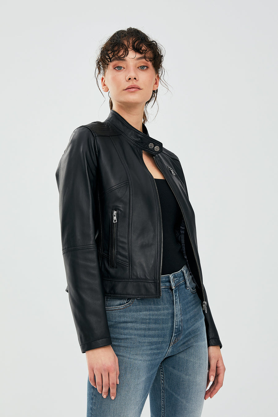 Kylie Women's Black Short Leather Jacket