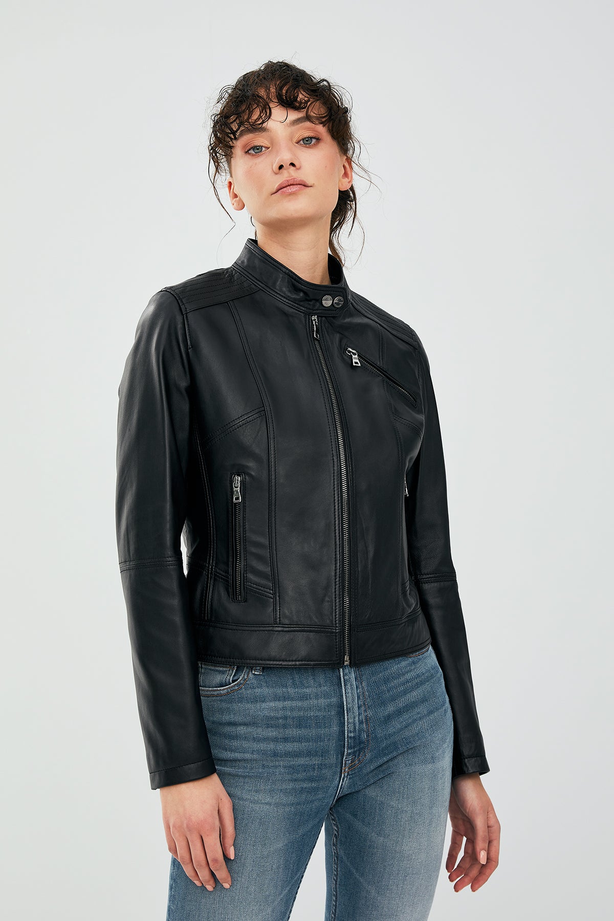 Kylie Kadın Siyah Kısa Deri Ceket
