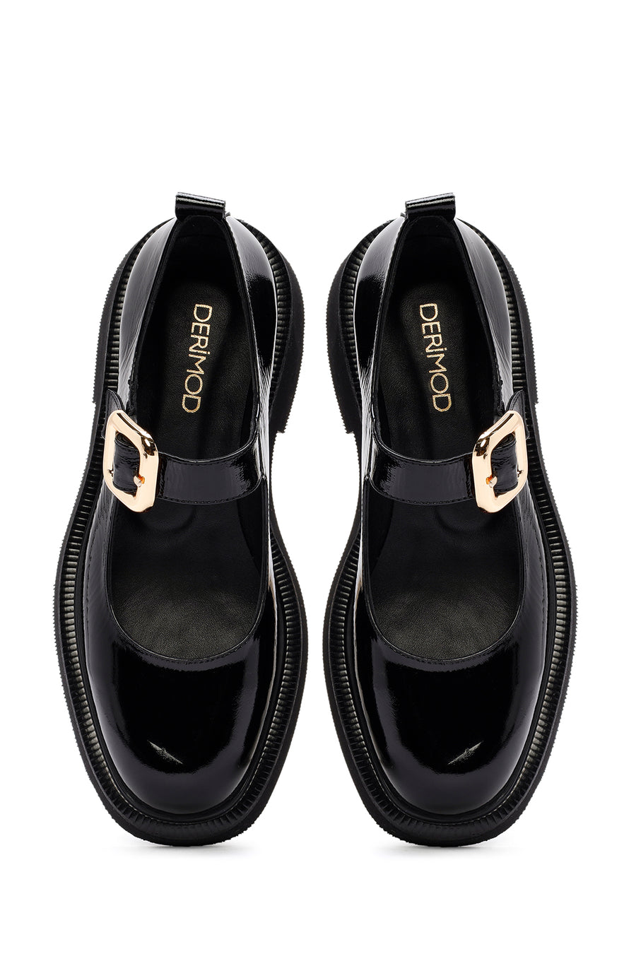 Kadın Siyah Bantlı Rugan Deri Babet