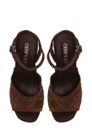 Woman Tan Ankle-Buckle Chunky-Heel Suede Sandal | Derimod
