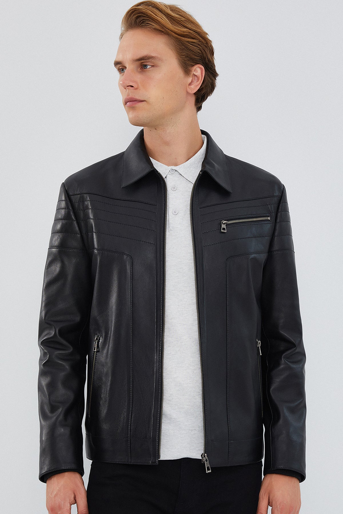 Travis Men's Black Leather Jacket 23WGE65041M | Derimod