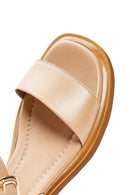 Women's Beige Leather Ankle Buckle Sandals | Derimod