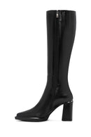 Women's Black Heeled Zippered Classic Leather Boots | Derimod