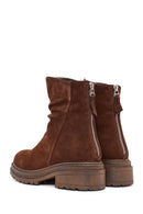 Women's Brown Zippered Suede Leather Boots | Derimod