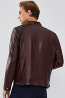 Maxim Men's Claret Red Leather Jacket | Derimod