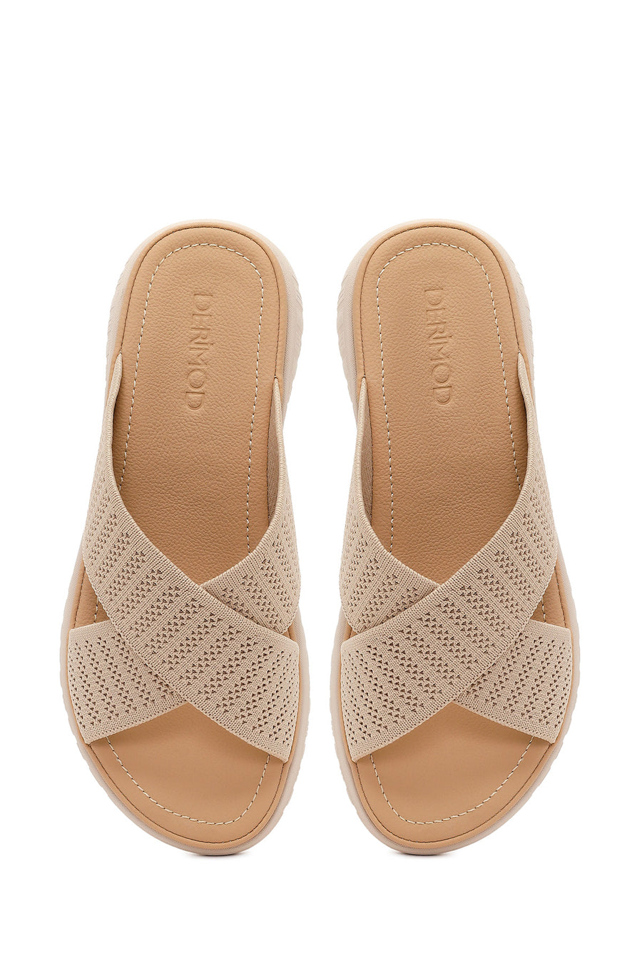 Women's Beige Thick-Soled Fabric Comfort Slippers