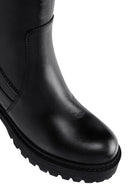 Women's Black Zippered Thick Heel Leather Boots | Derimod