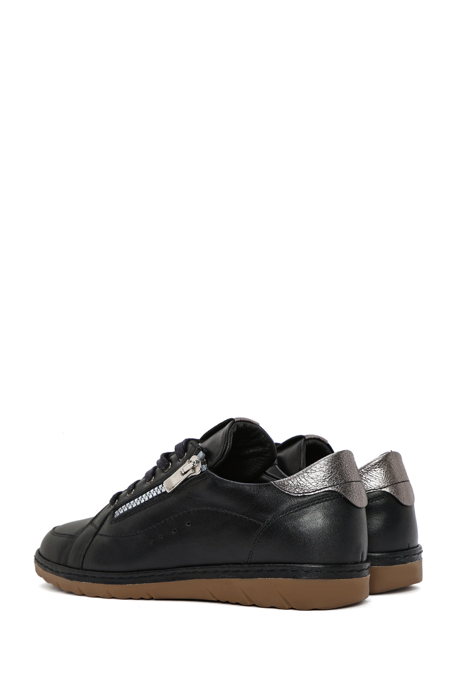 Women's Black Lace-Up Leather Sneaker
