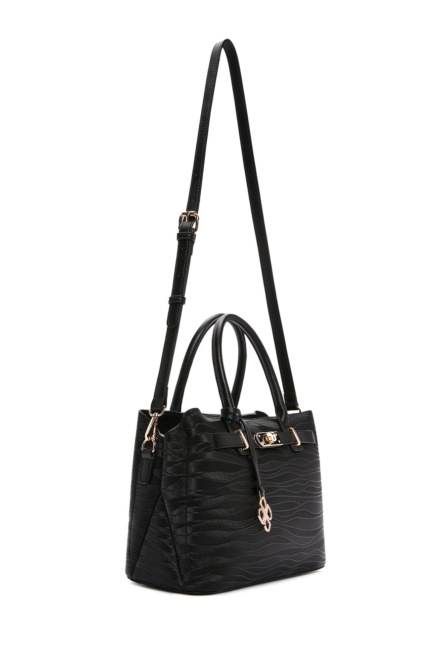 Woman Black Long Strap Printed Shoulder Bag