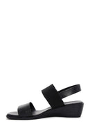 Women's Black Wedge Heeled Leather Sandals | Derimod