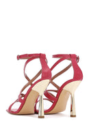 Women's Fuchsia Leather High Heel Sandals | Derimod